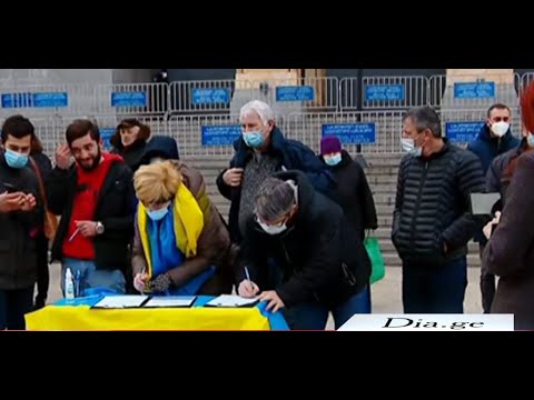 პარლამენტთან მოქალაქეები უკრაინის მხარდამჭერ პეტიციას აწერენ ხელს 28.01.2022