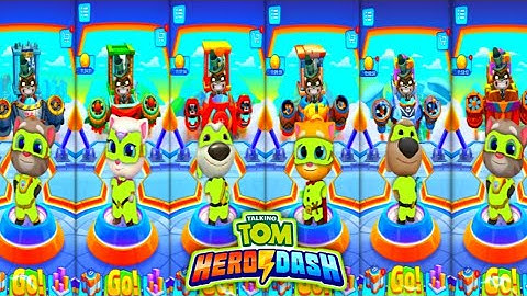 talking tom hero dash - green suit all super heroes - saving all heroes full gameplay (android, ios)