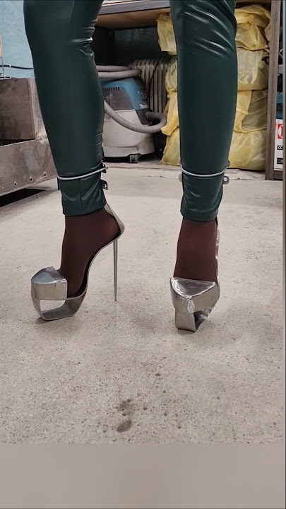 Metal sandals with thin high heels 💠   #metal #steelsandals #metalsandals