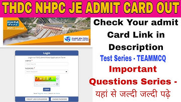 THDC JE ADMIT card Out|NHPC JE ADMIT card Out|THDC JE exam syllabus|NHPC JE exam Syllabus|Thdc NHPC