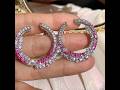 Sayabling 8ctw White and Pink Sapphire Paved Hoop Earrings