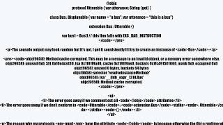 Declaring conformance to @videobjc protocol in empty extension breaks with EXC_BAD_INSTRUCTIONo