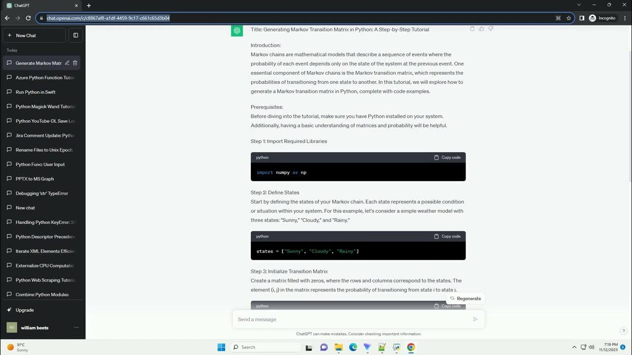 Generating Markov transition matrix in Python - YouTube