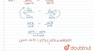 Prove that : (sin A - cos A) (1 + tan A + cot A) = (sec A)/ (cosec^(2) A) - (cosec A)/ (sec^(2) ...