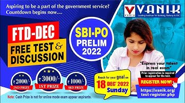LIVE || SBI PO PRELIM 2022 FTD || FREE TEST AND DISCUSSION BY VANIK BEST FACULTY #vanik