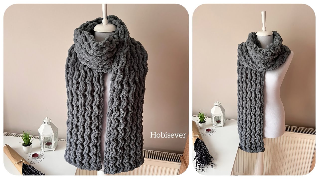 ŞİŞ YOK TIĞ YOK 💕 ALİZE PUFFY ATKI YAPIMI / PUFFY İPTEN ZİKZAK ÖRGÜ MODELİ / KOLAY ÖRGÜ MODELLERİ