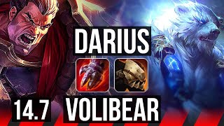 DARIUS vs VOLIBEAR (TOP) | 9/1/1, 6 solo kills, 700+ games, Dominating | KR Master | 14.7