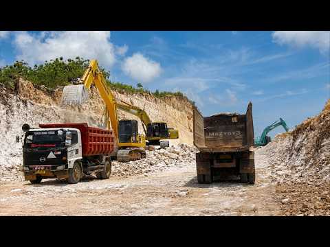 Extreme Rock Cutting Heavy Breakers & Dump Truck Fleet Conquer Cliff!