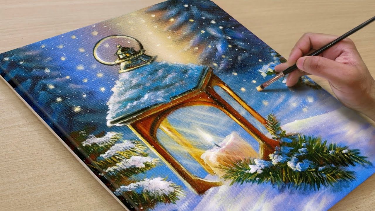 Beautiful Winter Scenary / Acrylic Painting Tutorial for Beginners / STEP BY STEP 