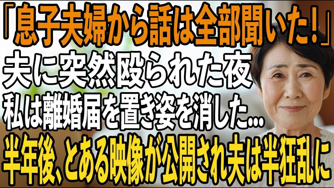 「息子夫婦から話は全て聞いたぞ！」突然夫に怒鳴られ殴られた私。その夜、私は離婚届を置き黙って姿を消した→3ヶ月後、とある映像が公開され夫は全てを失った【シニアライフ】【60代以上の方へ】