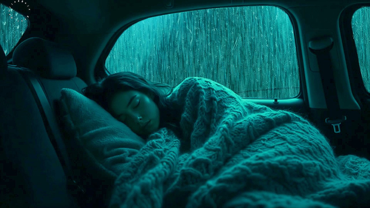 Goodbye Insomnia with Heavy Rain & Thunder Pouring on Rickety Car at Night