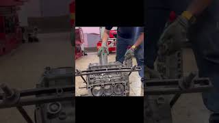 Liquid nitrogen-cooled lower cylinder liner installation.#MechanicLife#CarMechanic.#AutoEngineering