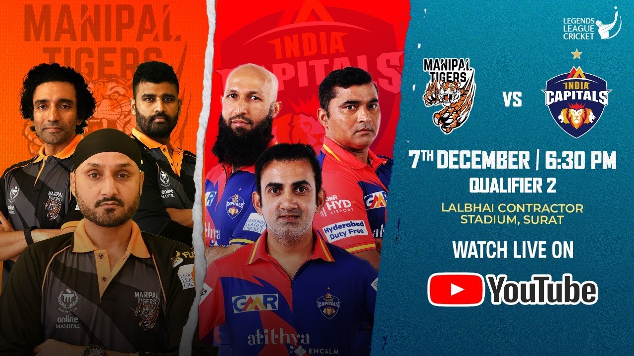 LIVE : Qualifier 2 LLCT20 | Manipal Tigers VS India Capitals | Legends ...