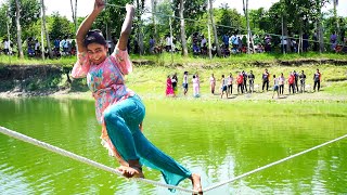 Funny village sports | What an incredible struggle of this cutie young girl!