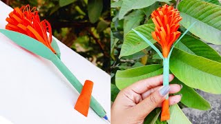 DIY paper flower pen 🌸Amazing paper flower pen topper 😍 Cute pen decoration ideas #flowers #craft