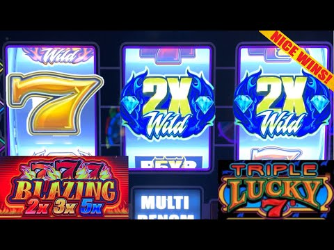 2x 3x 5x Blazing 777 + 5 Reel Triple Lucky 7s + Triple Double Gems Slot Play! Got some nice wins!
