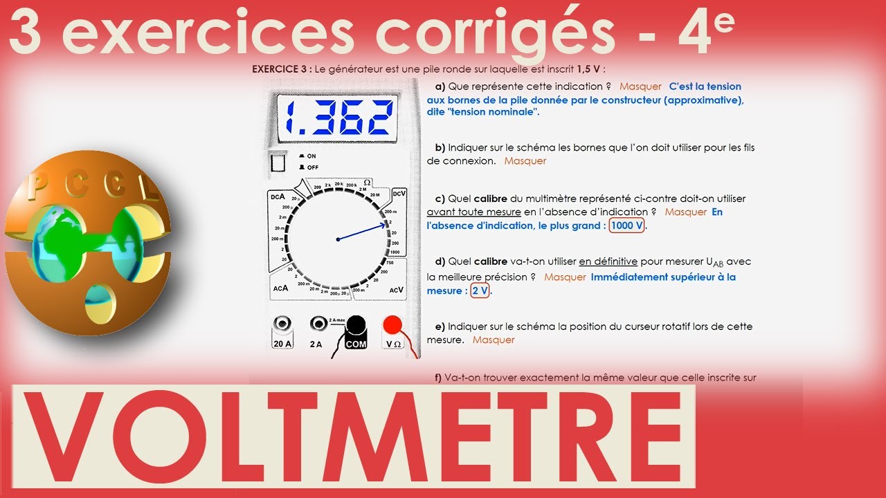 Lire la valeur indiquée par un ampèremètre - 4e - Exercice Physique-Chimie  - Kartable