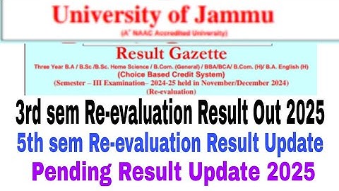 3rd sem Re-evaluation Result Out 2025 | New Update of Jammu University | Pending Result Update 2025