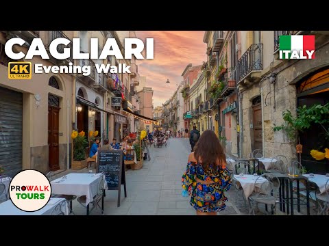 Cagliari, Italy Evening Walk - 4K - with Captions