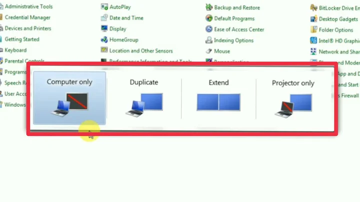 Fine & Display Connect External settings like | computer only | Duplicate | Extend | Projector Only