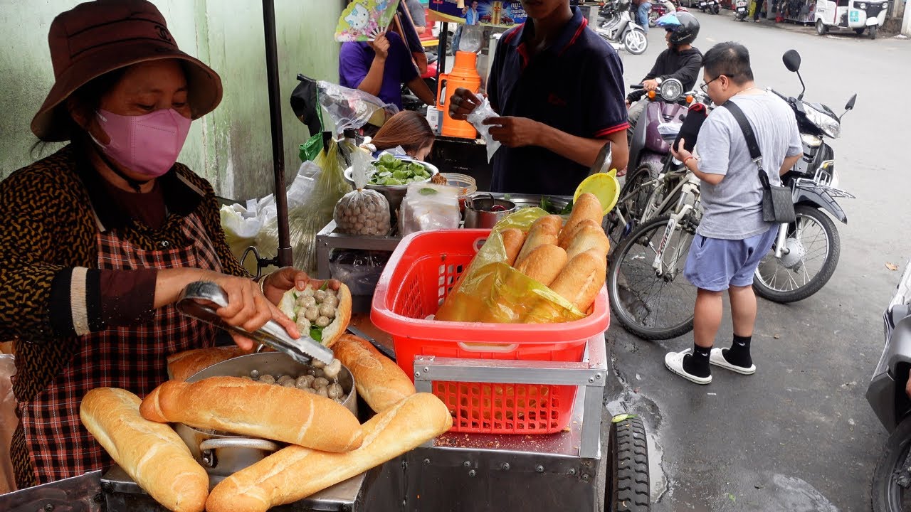 Popular Cambodian Meatball Bread Street Food