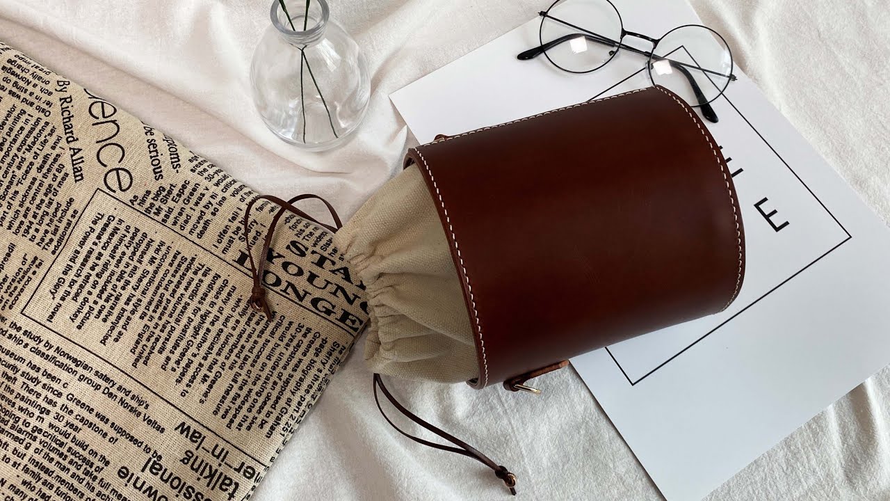 Leather craft 가죽공예 Making a leather craft mini bucket bag2 미니버킷백2 무료패턴Free Pattern PDF