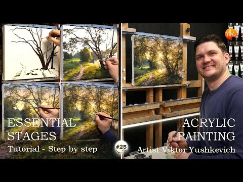 Warm morning №25. Acrylic painting ESSENTIAL STAGES | Тёплое утро №25. ОСНОВНЫЕ МОМЕНТЫ АКРИЛОМ