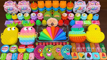 Mixing Random Things into GLOSSY Slime!! Satisfying RAINBOW Slime #21