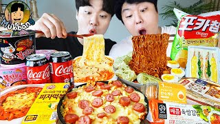 ENG SUB) ASMR MUKBANG FIRE Noodle & HOT DOG & CHEESE PIZZA & Tteokbokki EATING SOUND ! (BULDAK)