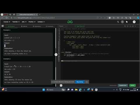 Delete without head pointer GFG POTD Python Solution geeks for geeks problem of the day python today
