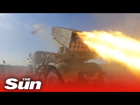 Russian troops fire multiple-rocket systems at Ukrainian targets in Kupyansk.