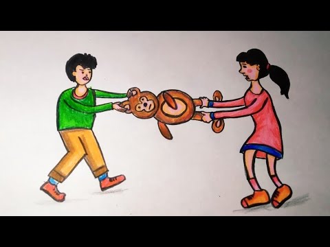 Brother and sister fighting over a toy drawing - YouTube