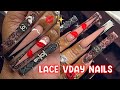 Luxury black lace valentine nails   how to cushion nail  full acrylic nail tutorial