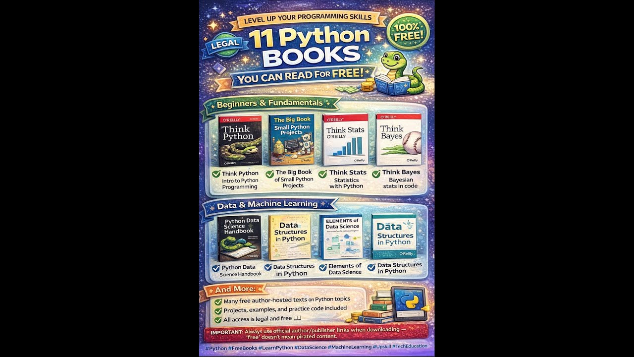 Python for FREE! 😱 11 LEGAL Python Books (Beginner to Advanced) 