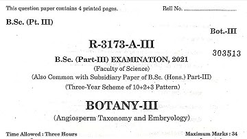 RU BSc Final Botany 3rd Paper 2021 Rajasthan University