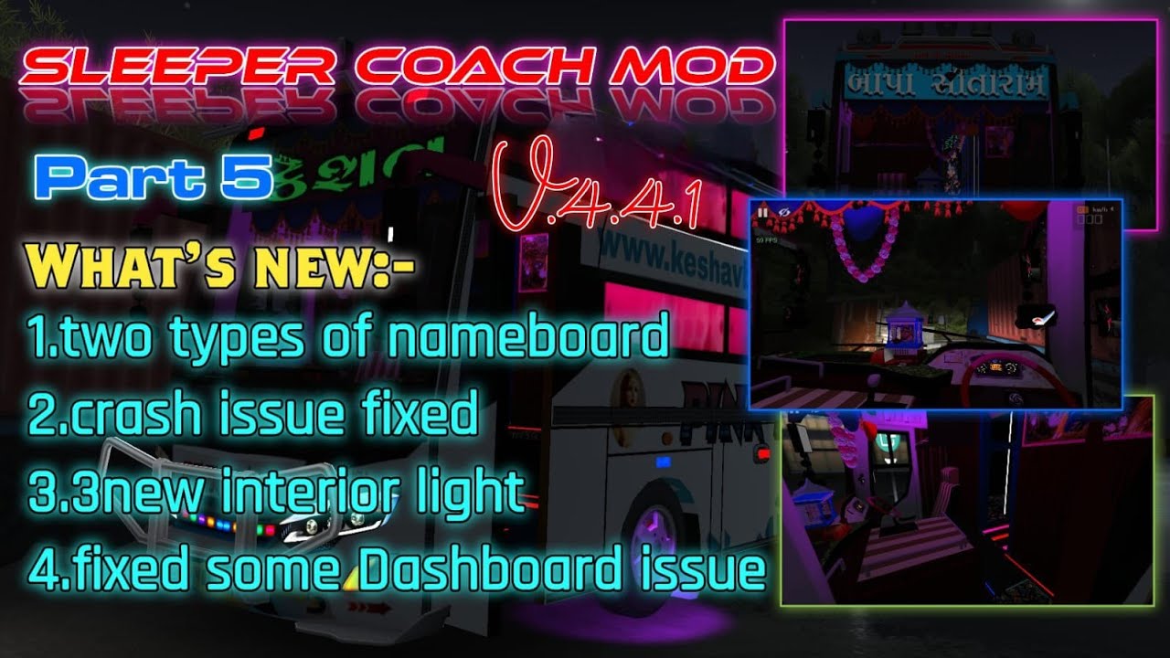 BUSSID Sleeper Coach Mod v4.4.1 | Part 5 | Neon Lights + Modern Dashboard | Download & Install