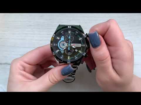 Чоловічий кварцовий годинник Curren Roberto Black хронограф 47 мм з двома ремінцями (сталь + каучук), видео 1