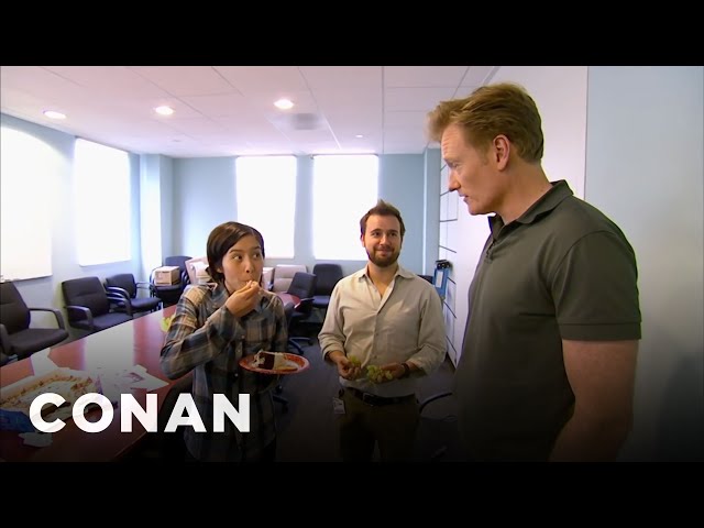 Conan Busts His Employees Eating Cake | CONAN on TBS class=