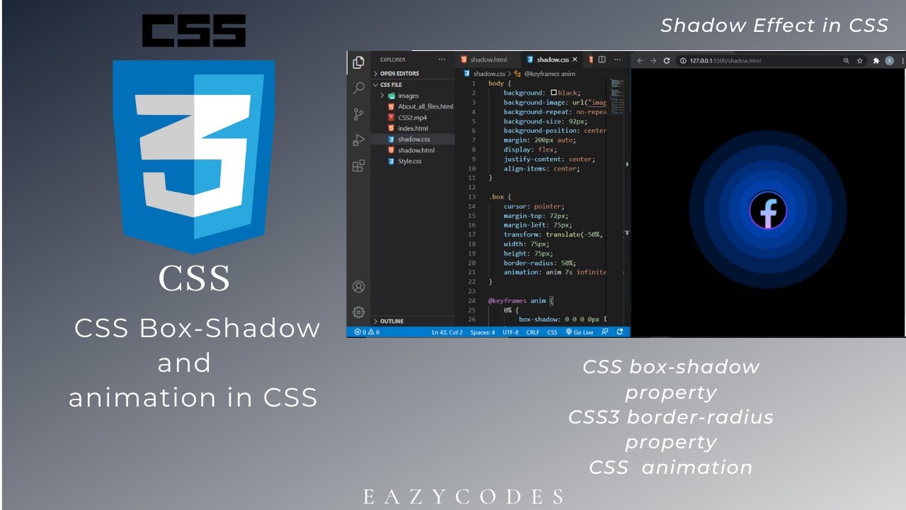 Box-Shadow, Border-radius(CSS3), Animation in CSS, and margin property