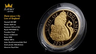 Zlatá Mince Lion Of England 1 Oz 2022 Proof
