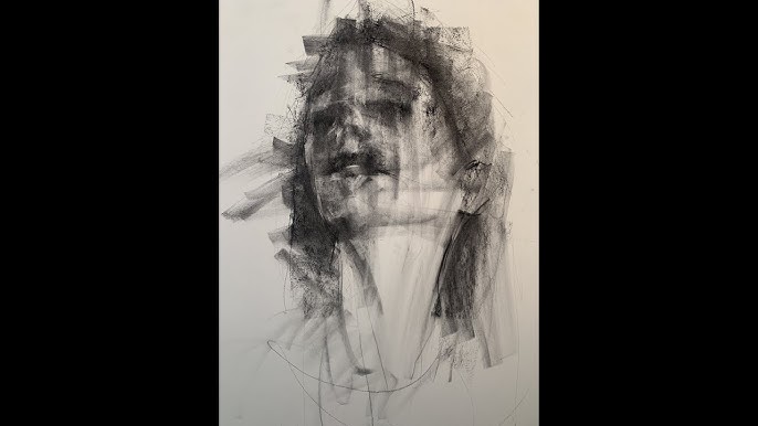 ABSTRACT CHARCOAL AND TAPE DRAWING TECHNIQUE 