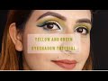 Yellowgreen eyeshadow tutorial  green and yellow eyelook  mehendihaldi makeup makeupbysitashma