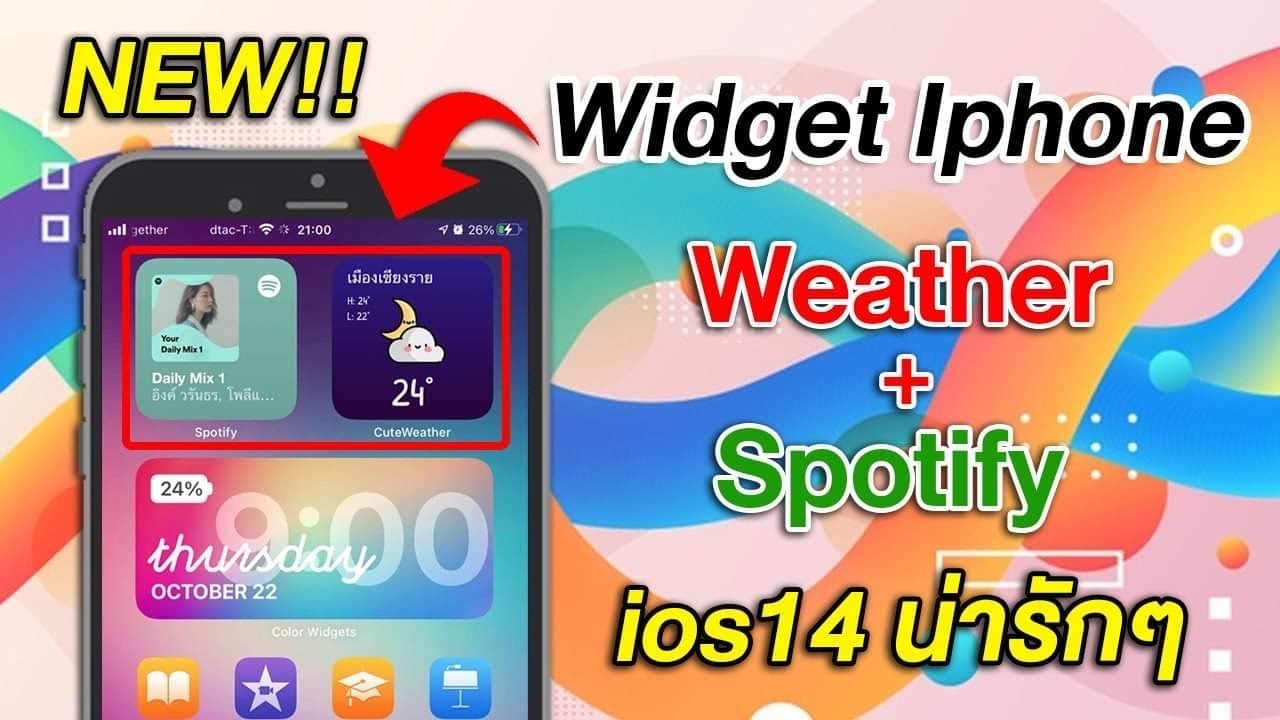 widget สภาพอากาศ และ spotify สุดน่ารัก สำหรับ ios14
