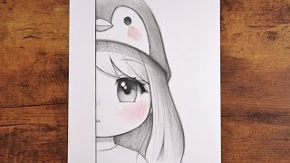 How to Sketch a Cute Anime Girl in a Penguin Hoodie | Soft Pencil Tutorial screenshot 4