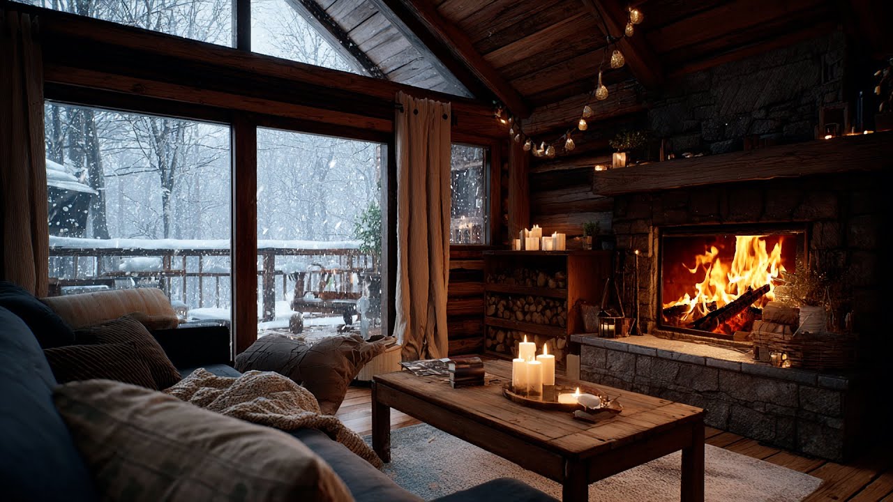 Relaxing Piano Snowscape | Warm Fire Sounds Blended with Peaceful Winter Melodies for Comfort