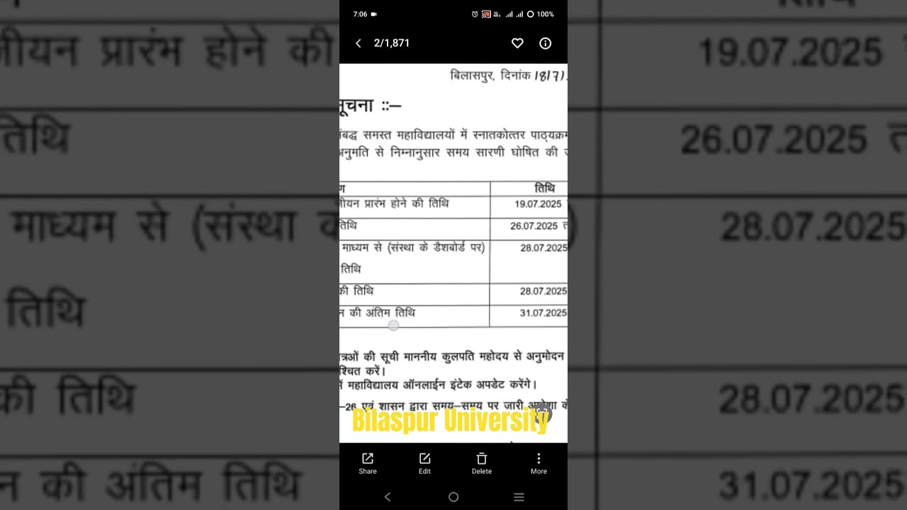 Atal Bihari Vajpayee Bilaspur University Post Graduation Admission Start 2025 