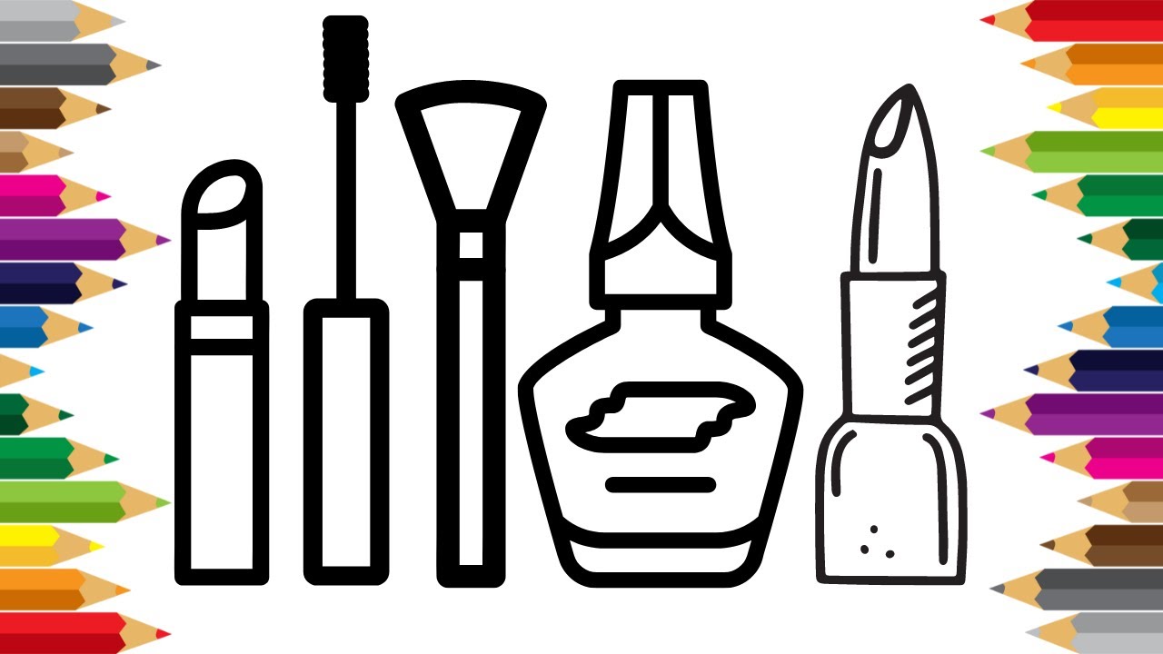 Makeup Kit Drawing and Coloring Simple GirlS ,Lipstick, Nail Polish