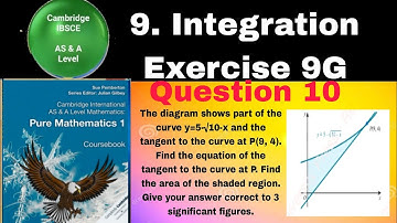 The diagram shows part of the curve y=5-√10-x and the tangent to the curve at P(9, 4). Find the equa