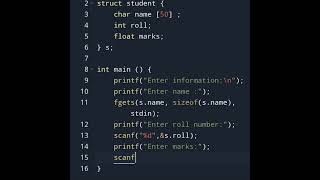 C Program to Store Information of a Student Using Structure ⚡ #education #cprogramming #shorts