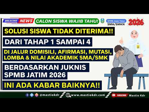 Solusi Siswa Tidak Diterima/Tidak Lolos Dari Tahap 1-4 Berdasarkan JUKNIS SPMB JATIM 2026!